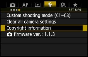 embedd copyright info in photographs in camera itself