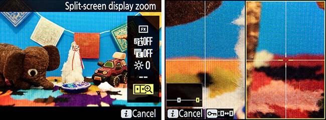 The Split-Screen Display Zoom of the D810, accessible during Live View shooting, to check if the framing of the scene is level.